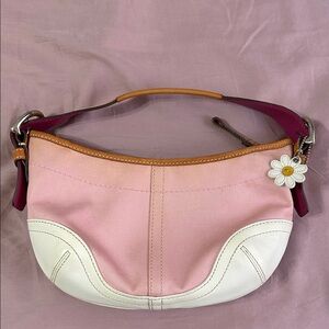 Project Coach Pink and White Shoulder Bag with Floral Accent